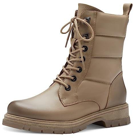 MARCO TOZZI Stivali Stringati Donna senza Tacco in Pelle Sintetica Invernali, Taupe, 38 EU