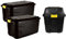 STAR SUPPLIES Heavy Duty Large Black Storage Trunks Ideal For Indoor & Outdoor Use With Lids Wheels & Yellow Handles (110 Litre (WITH WHEELS), 1 Storage Box)