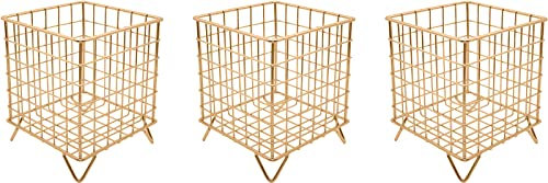 Set of 3 Square Metal Wire Coffee Pod Holder Baskets (Rose Gold)
