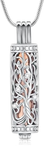 VCCWYQK Zylinder Kremation Schmuck Baum des Lebens Urne Asche Halskette für Frauen Männer Fläschchen Kremation Asche Anhänger Geliebte Memorial Schmuck (C)