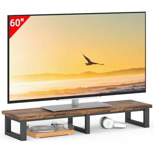YAOHUOO 45 Large TV Riser for 32-60 inch TV, TV Riser Stand Shelf with Steel Legs,Tabletop TV Stand Riser for Home Office,Rustic Brown