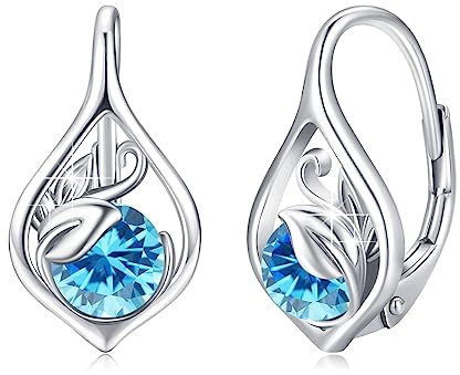 Marsch Geburtsstein Ohrringe 925 Sterling Silber Ranke Leverback Ohrringe für Frauen Geburtsstein Creolen Schmuck für Frauen (Aquamarin)