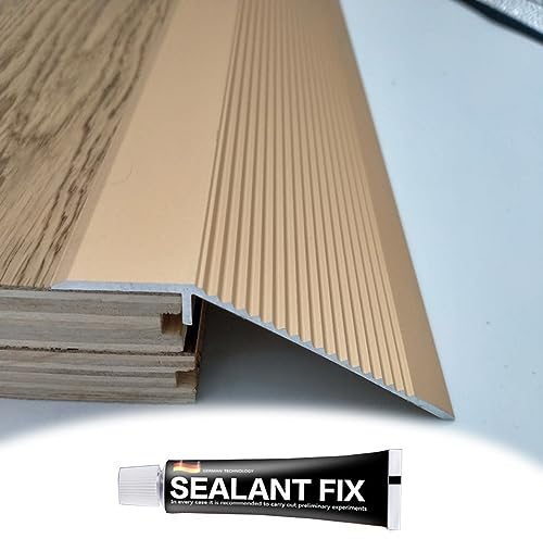 EMISOO Boden Übergangsleiste Türschwelle Übergangsschiene Breite 100mm Holz-zu-Fliesen Übergangsprofil Höhenausgleich 10mm-50mm Aluminium Bodenleiste Abdeckleiste (Color : Gold)