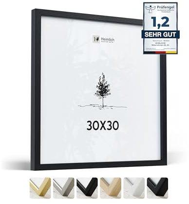 Heimlich® - Cadre photo - 30 x 30 cm, bois d'ayous, noir - Cadre photo carré moyen avec plastification - Montage mural uniquement