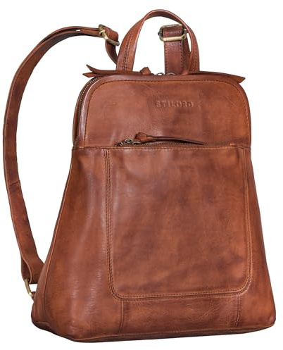 STILORD Cathy Frauen Rucksack Elegant Leder Cityrucksack Damen Daypack Vintage Rucksackhandtasche Echtleder Farbe:schwarz