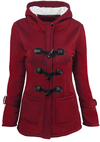 PAIDAXING Duffle-coat d'hiver pour femme - Manteau épais et chaud à capuche en laine avec poches - Cardigan long rembourré - Manteau vintage pour femme avec boutons en corne - Grande taille - Doublé