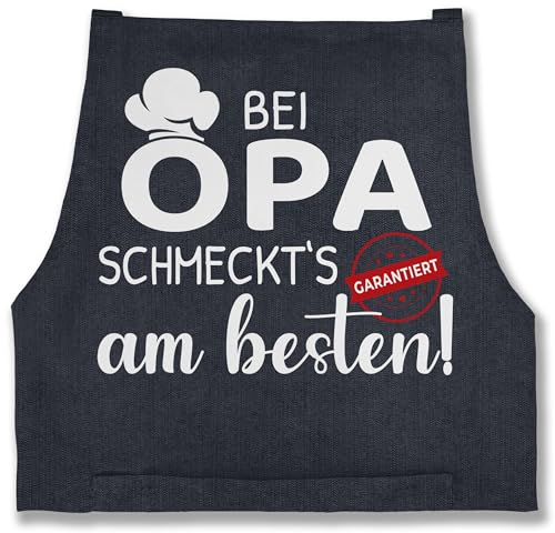 Schürze - Kochschürze Herren 1 - Bei Opa schmeckts am besten - Garantiert - Opa Geschenk für Opi zu Weihnachten Geburtstag - 85x69 - Jeans Blau - witzige männergeschenke weihnachtsgeschenke