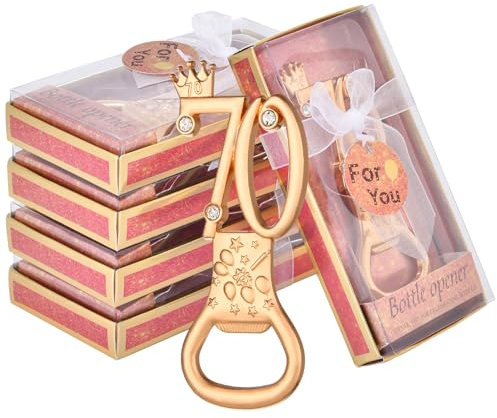 DADEA 36 apribottiglie dorati per 70° compleanno, apribottiglie 70 anni, apribottiglie bomboniere 70 anni, 70 anni apribottiglie a corona per feste di compleanno(70, 36 pezzi)