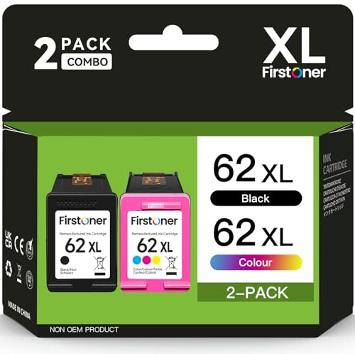 Firstoner 62XL Druckerpatronen, 62XL Druckerpatronen Multipack Ersatz für 62 Tintenpatronen für Envy 5540 5541 5542 5640 5544 5546 5644 5646 OfficeJet 200 250 5740 5742 5744 (Schwarz Farbe)