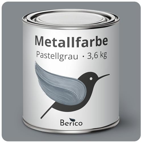 Berico Metallfarbe - Pastellgrau - 3,6 Kg - 4in1 Premium Metallschutzlack - Direkt auf Rost - Für Stahl, Zink, Aluminium, Kupfer und Eisen
