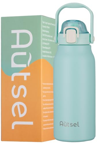Autsel 1.7 litro Botella Agua Acero Inoxidable Botella Termica con Pajita Deportiva Termo sin BPA con Doble Aislamiento