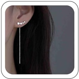 Inateannal Pendientes de cadena con enhebrador de estrellas pendientes trepadores de orejas de estrella de cristal pendientes largos cadena enhebrador pendientes colgantes joyería para mujeres y niñas