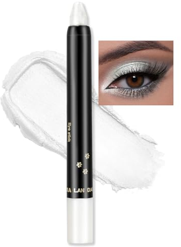 Erinde Weißer Glitzer Lidschatten Stift, Wasserfest & Langanhaltend White Eyeshadow Stick, Perlglanz Creme Crayon Eyeliner, Hochpigment Metallic Shimmer Augen Makeup Pen