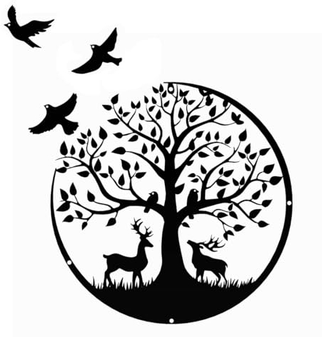 SITAKEGS Décoration Murale Arbre de vie en métal, 30cm Arbre vie Wall Art avec 3 Oiseaux, Silhouette Noire Arbre Tenture Murale Oeuvre décoration, Arbre généalogique Suspendu Signe pour Salon Chambre