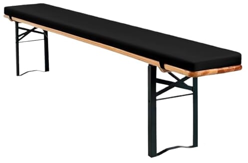 EBETA Bierbankauflage Sitzauflage Boden Rutschfester Bankauflagen Bierbank-Auflage wasserabweisend Mit Schnalle 220x25x3 cm (Schwarz, 1 Stück)