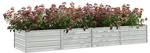 Kavolet Garten Hochbeet 320 x 80 x 45 cm, Pflanzbeet Gemüsebeet Pflanzkübel Blumenkübel Frühbeet Pflanzkasten Blumenbeet Blumenkasten - Verzinkter Stahl Silbern