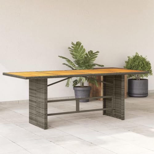 Homgoday Gartentisch Akazie Holz 190x80x74cm Grau Poly Rattan, UV-beständig, für Garten und Terrasse Model365310