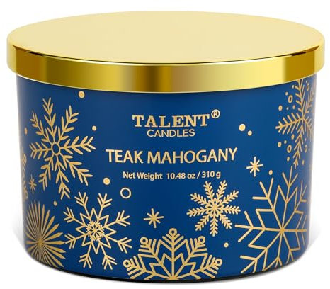 TALENT Cozy Winter Scented Candles, 3 Wicks Aromatherapy Candle, 100% Natural Soy Wax, Candle Gift for Men and Women, 10.93oz, Teak Mahogany