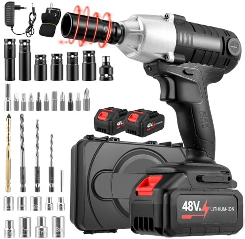 Cordless Brushless Impact Driver/Wrench, 1/2 High Power Gun, Max Torque 320n.M, 6 Socket 24V Screwdriver Bits Drill Set, 3.0ah Battery, Carry Box for Car Home