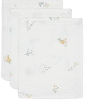 Jollein Waschlappe Baby - Lovely Birds - 3er Pack - 15x20cm - 100% Baumwolle - Waschhandschuh Baby - Oeko-TEX Zertifiziert