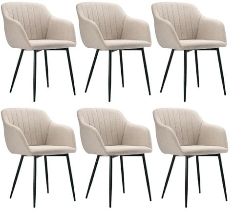 Goeurvant Esszimmerstühle 6er Set Beige mit Armlehnen, Küchenstuhl Polsterstuhl Wohnzimmerstuhl Metallbeine Sitzfläche aus Polyester für Esszimmer, Wohnzimmer, Schlafzimmer