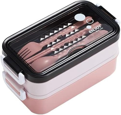 Lunch Box Bento 1400ml con 3 Scomparti e Posate – Contenitore Portapranzo Ermetico BPA Free per Microonde e Lavastoviglie – Ideale per Scuola, Lavoro, Palestra