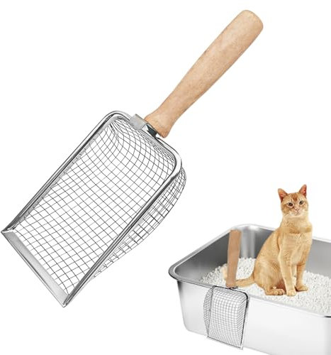 Fhintory Paletta per Lettiera Gatto, Paletta Lettiera Gatto Metallo con Manico in Legno, Distanza dei Fori 5 mm, Paletta per Lettiera Gattoper Maggior Parte dei Ti pi Lettiera Gatti