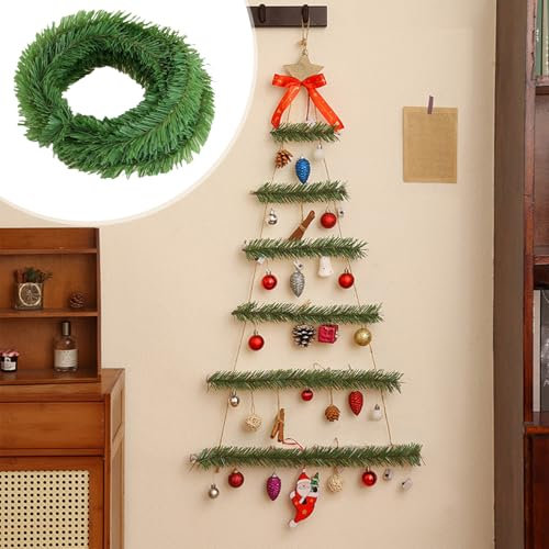 Couronne de sapin de Noël en fil de fer avec aiguilles en rotin - Accessoires pour porte, fenêtre, cheminée, escalier, décoration d'arbre de Noël - Longueur totale : 750 cm