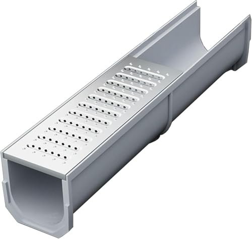 CNPRAZ Entwässerungsrinne Edelstahl-Abdeckkanal-Ablaufset, Regenwasser-Rinnenablauf mit Gitter, Innen-Außen-Ablaufrinne für Beton, Regensieb(W-20cm(7.9) x H-20cm(7.9))