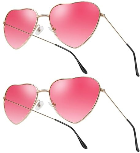ANLIOTO 2 Stück Rosa Brille Fasching, Pinke Brille Party Sonnenbrille Herz Rosa Brille Pink für Herren Damen 70er 80er Party Hippie Accessoire