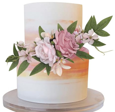 Xsstarmi 1 Pack Assembled Artificial Flower Cake Topper Pink Rose Flower Artificial Leaves Cake Pick Decoration for DIY Wedding Bithday Valentine's Day Party Cake Decorations Supplies
