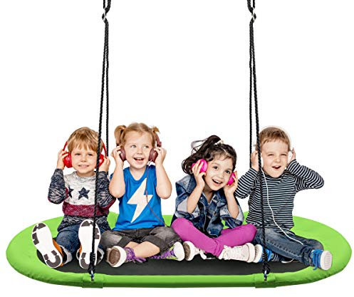 COSTWAY 60 inch Kids Nest Swing, Giant Platform Swing with Adjustable Hanging Ropes, 150kg Capacity Tree Swing Seat for Park Backyard Playground (Green)