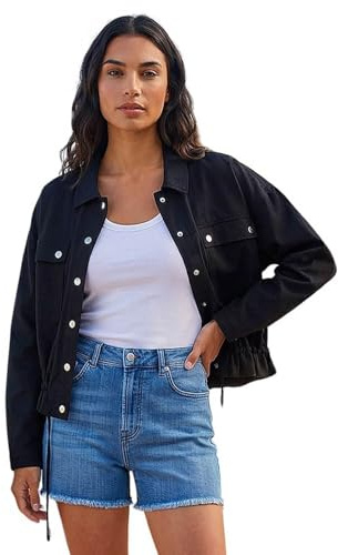 Roman Originals Utility Collared Pocket Jacket for Women UK - Ladies Everyday Holiday Spring Summer Collared Neckline Comfy Soft Evening Vacation Work Party - Black - Size 14
