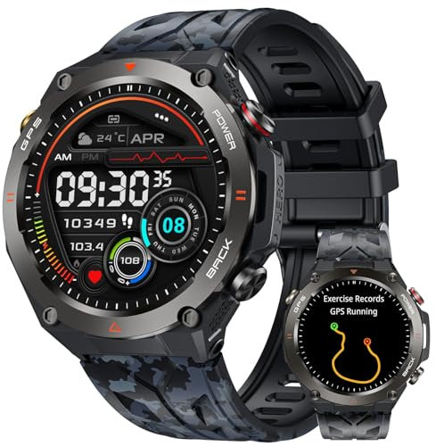 Montre Connectée Homme GPS Smartwatch - Boussole Baromètre Altimètre Appel Bluetooth 650mAh Batterie Fréquence Cardiaque SPO2 Sommeil 100+ Modes Sportifs 1.45 Étanche Fitness Tracker pour Android iOS