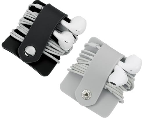 sourcing map 2pcs Earbuds Holder Case, Earphone Wrap Headphone Case Cord Manager Cable Organizer Winder, Black, Grey