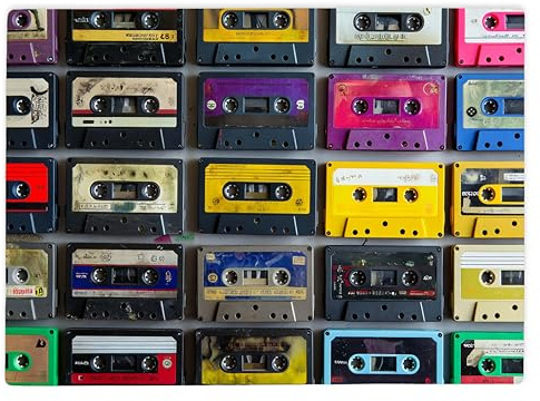 Shopagift Retro Cassette Tapes Glass Chopping Board Large Kitchen Worktop Saver 39cm x 28cm