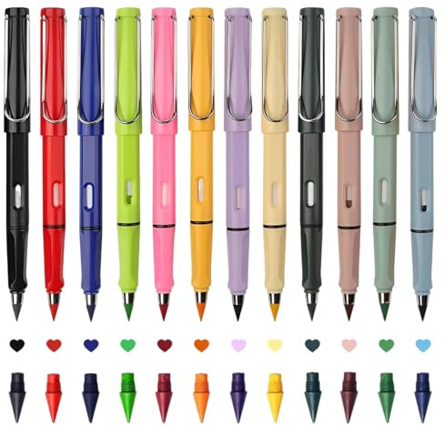 Zauberbuntstift, 12pcs Buntstifte, Bunte Ewiger Bleistift,Ewiger Bleistift mit Radiergummi, Zauber Buntstift Ohne Anspitzen, Buntstifte Set für Schreiben und Zeichnung