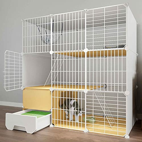 OLSKFUH Cat Villa Bac À Litière D'Intérieur Enceinte Fermée pour Chat Enceinte pour Animaux De Compagnie Cage D'Intérieur pour Chat Métal Plastique Abs Plateforme Ultra Large Ass,111 * 49 * 111-d