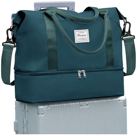 SZLX Travel Duffel Bag Weekend Bag with Trolley Sleeve,Ryanair Cabin Bag 40x30x20 Duffel Bag Wizzair,Dry & Wet Seperated Sports Gym Bag Waterproof Carry On Bag Women Men Hospital Tote(Peacock Blue)