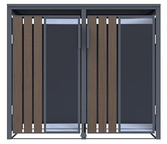 Mülltonnenbox Anthrazit mit Holzoptik und Plexiglas für 2 Mülltonnen 120 und 240 Liter