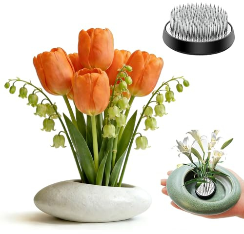 Blumenfrosch-Vasen-Set mit 5 cm Blumenfrosch-Stift, Ikebana-Vasen-Set Keramik-Blumenfrosch-Vase für Tisch-Centerpieces DIY-Kunstbedarf (Weiß)