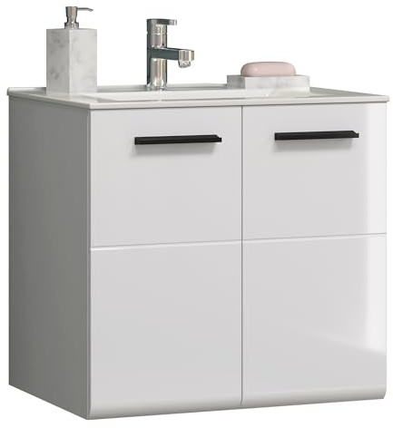 Waschbeckenunterschrank Riva Weiß / Weiß Hochglanz · B 60 x H 57 cm | B 60 x H 57 x T 46 cm · feuchtraumgeeignet · 2 Türen, 1 Einlegeboden