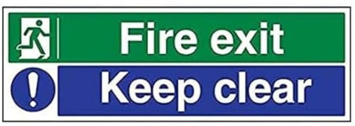 V Safety Fire Exit/Keep Clear Sign - Landscape - 600mm x 200mm - 1mm Rigid Plastic