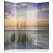 Feeby Paravent Landschaft Grass Strand Wasser 145x150 cm 4 Teilig Modern beidseitig Raumteiler Wandschirme Foto Trennwand Raumtrenner Sichtschutz Spanische Wand auf Leinwand Bedruckt Meer Sand Himmel