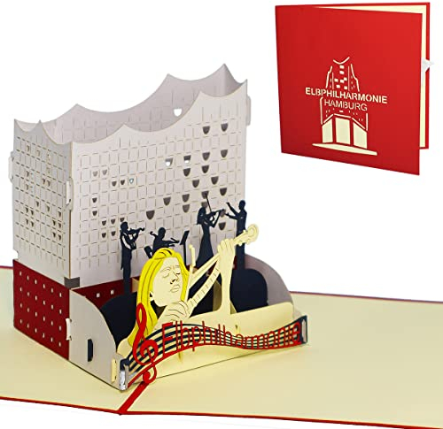 LINPOPUP®, LIN17385, POP UP Karten Hamburg, 3D Karten, POP UP Grußkarten, Hamburg, Geburtstagskarten Hamburg Musik Fans, Gutscheinkarten Konzert, Reisegutschein, Elbphilharmonie, N258