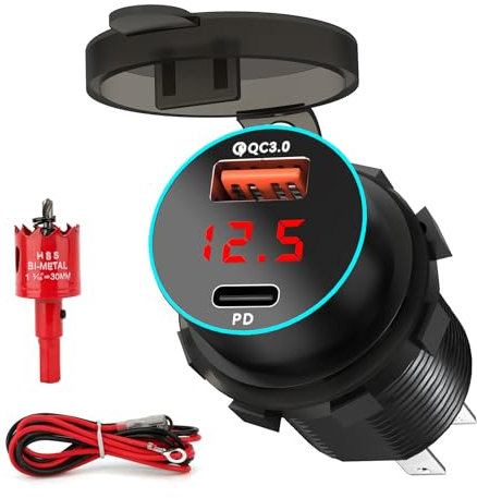 Prise USB 12V Prise USB C Voiture, PD20W QC18W Prise 12V Encastrable pour iPhone Android, Adapté à la Voiture Bateau Marine