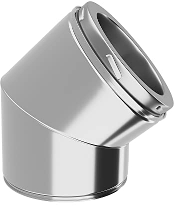 Edelstahl Versatzbogen mit Öffnung - Ofenknie Bogen für Schornstein in allen Durchmessern und Winkeln (Ø 150mm, Winkel 45°m.öffnung)
