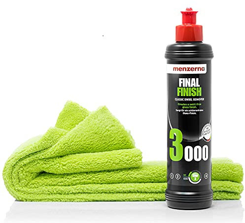 detailmate Auto Polier Set - Autopflege: Menzerna Hochglanzpolitur Final Finish 3000, 250 ml - Finish Auto Politur + Mikrofaser Auto Poliertuch, 40x40cm, perfekt zum Auspolieren auf Autolack
