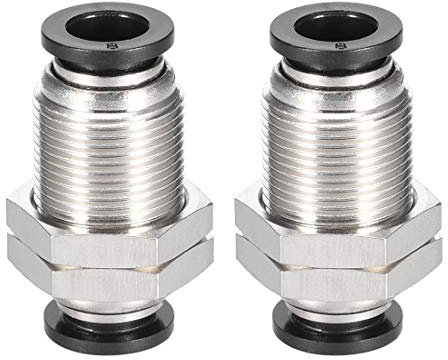 Sourcing map Droite Pneumatique Push to Quick Connect Raccords de cloison Union 8 mm Tube OD X 8 mm Tube OD 2 pièces