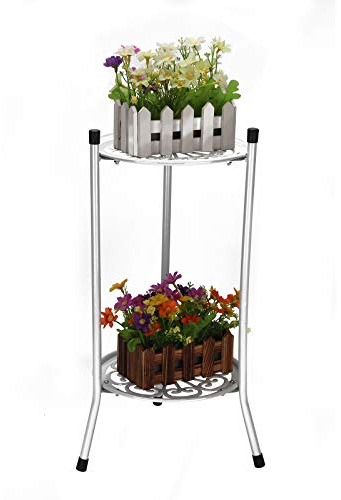 Youyijia Plant Stand Indoor 2 Tier Metal Tall Plant Holder Flower Pot Rack for Home Outdoor Garden 50x30cm White
